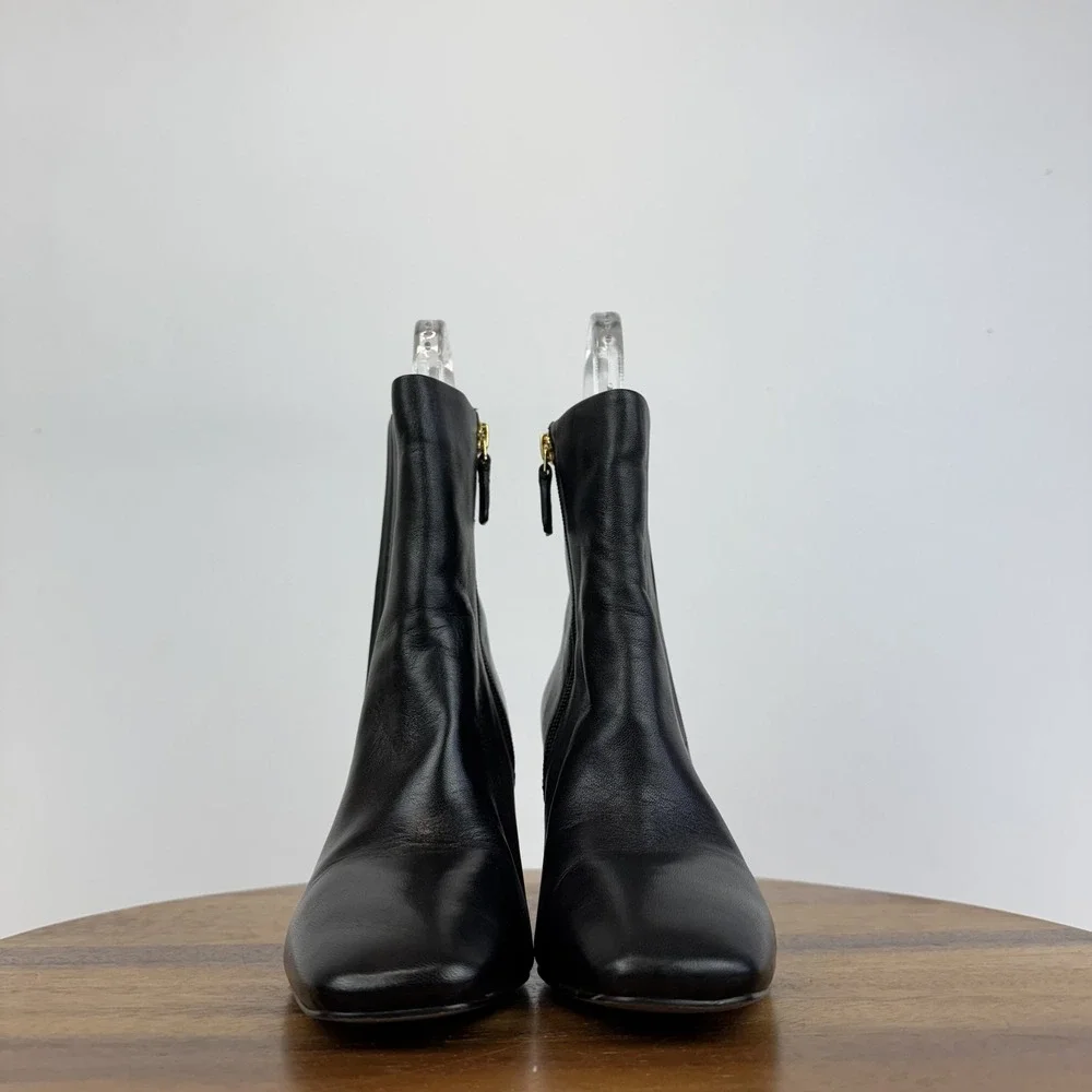 Womens Cole Haan Chrystie Square Toe Black Leather 75mm Ankle Booties Size 6.5 B